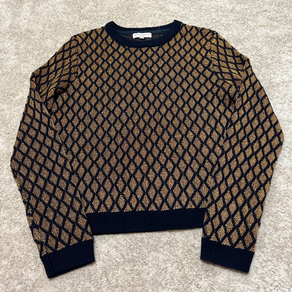OPENING CEREMONY  Sweater Size Small Metallic Copper Navy Geometric Print